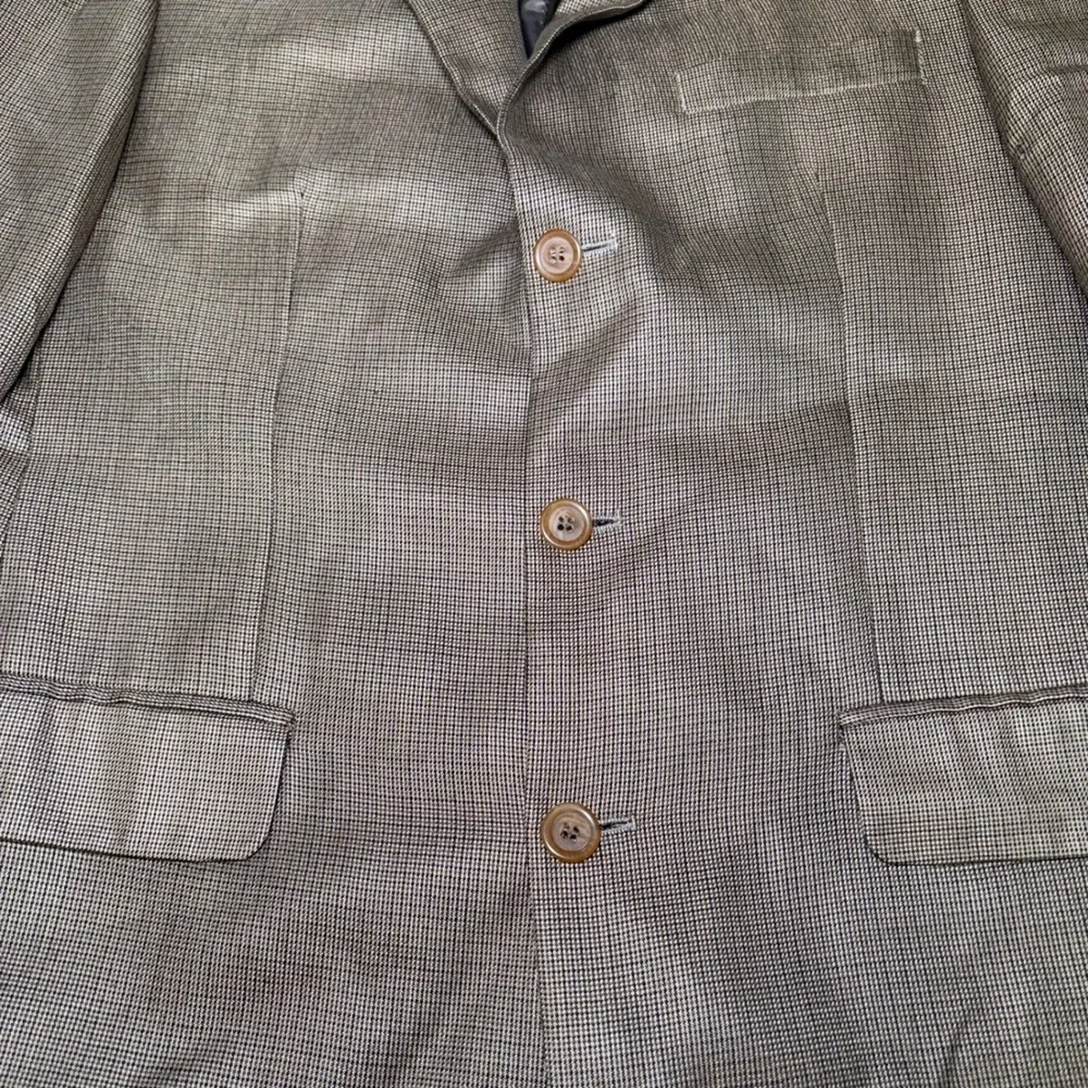 Andrew Fezza Fusion Silk Super 100s Wool Blazer Mens 40R Brown Micro Check